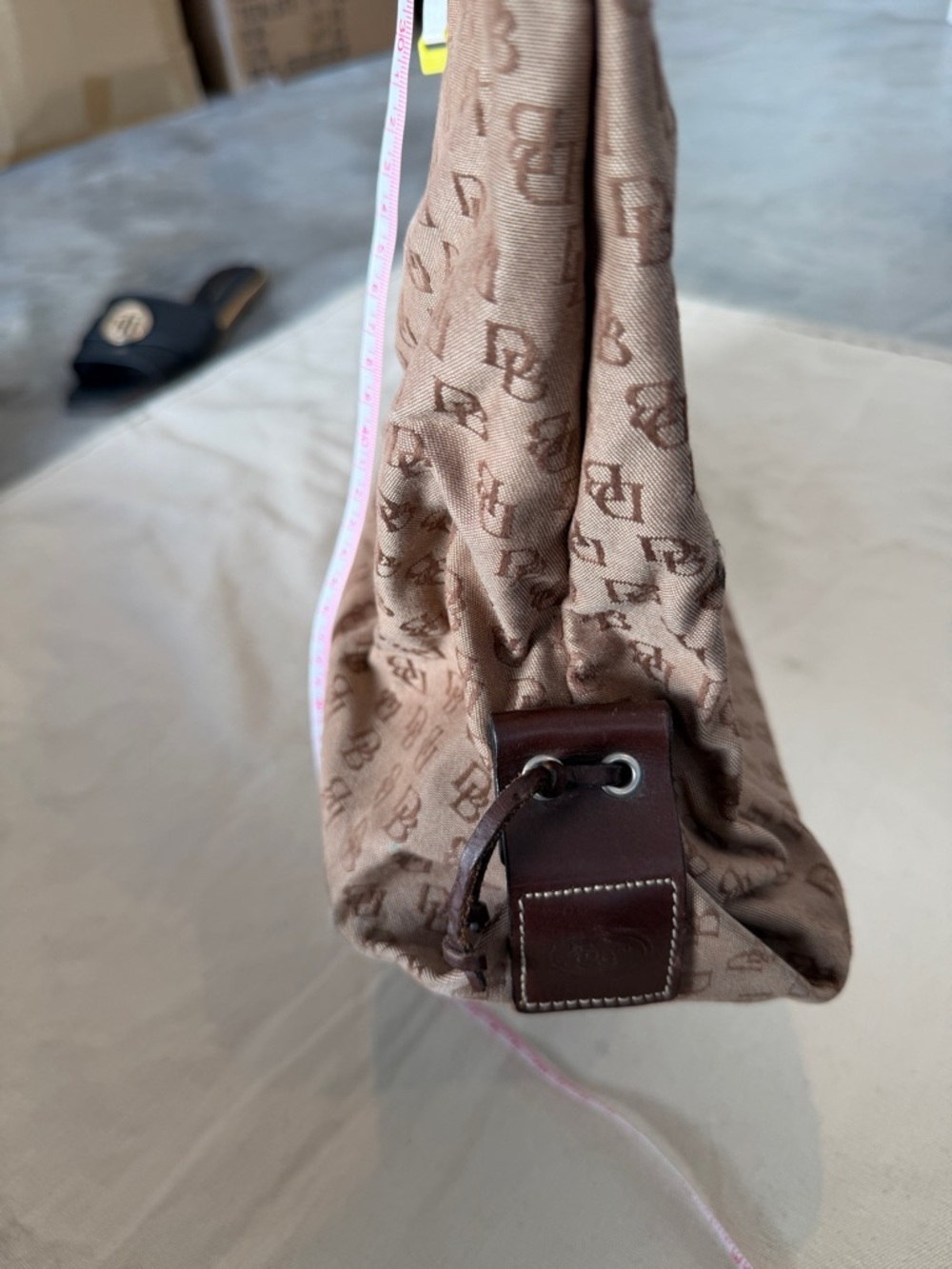 Dooney & Bourke Beige Monogram Tote with Brown Leather Handles - Picture 12 of 13
